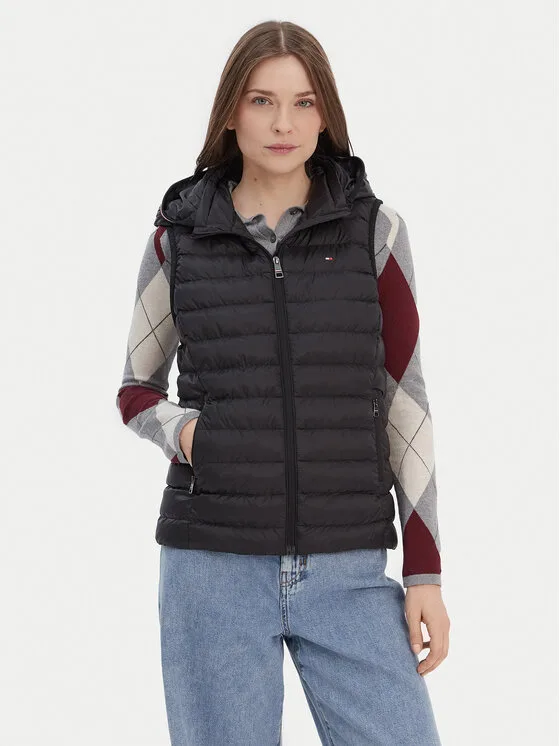 Дамски елек Tommy Hilfiger Global Stripe черен – Дамски елеци