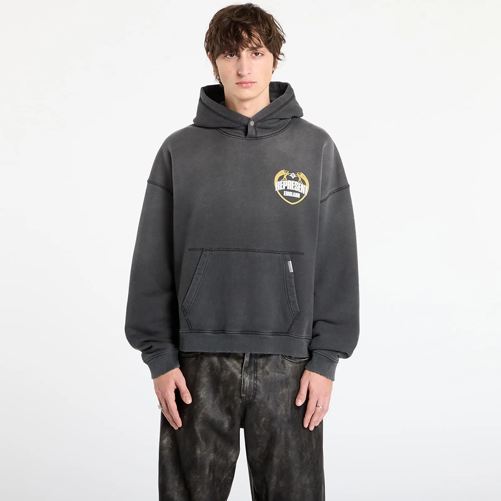 Суитшърт REPRESENT Represent Angel Border Hoodie Stained Black M – Мъжки худита