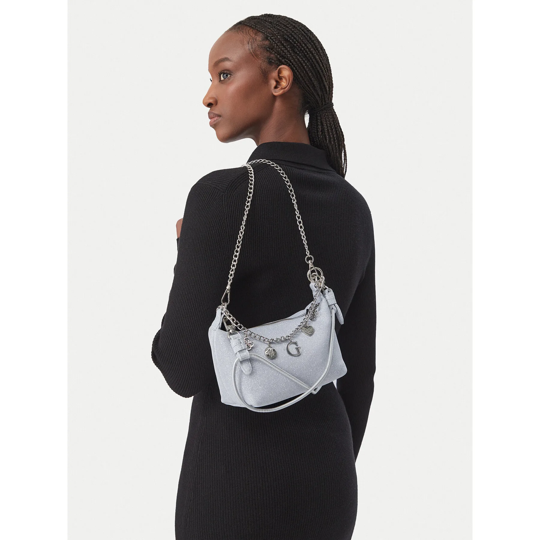 Дамска чанта Guess J6BZ33 K6616 Сребрист – Дамски вечерни чанти