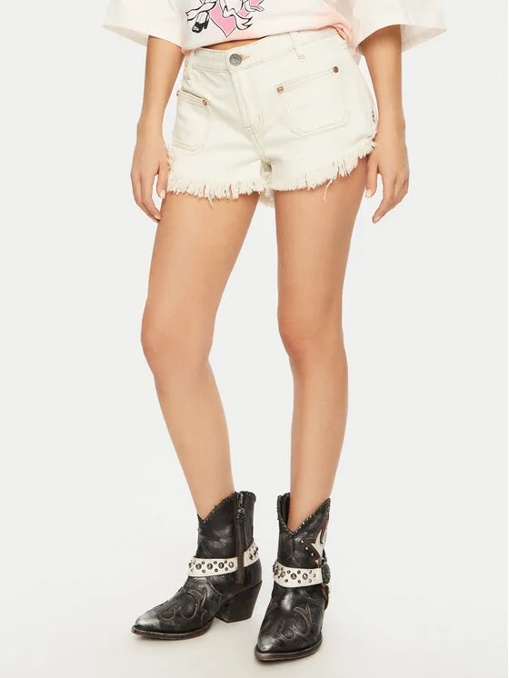 One Teaspoon Дънкови шорти Retro Dukes 26801 Екрю Regular Fit – Кремав – Дамски дънкови шорти