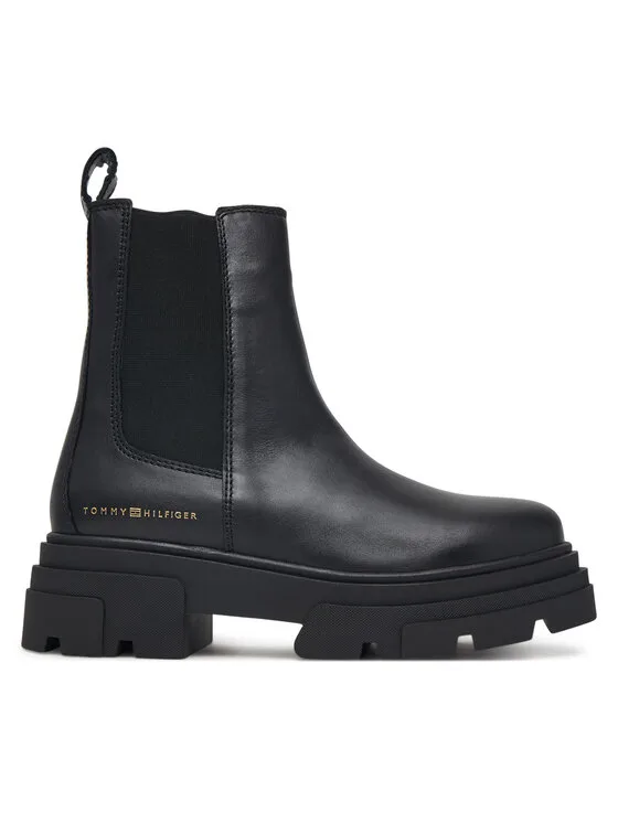 Tommy Hilfiger Боти тип челси Leather Chunky Chelsea Boot FW0FW09679 Черен – Дамски боти и ботуши