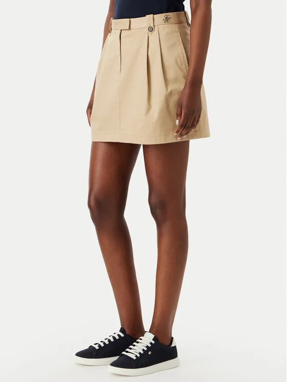 Tommy Hilfiger Мини пола WW0WW52106 Бежов Regular Fit – Дамски поли тип трапец