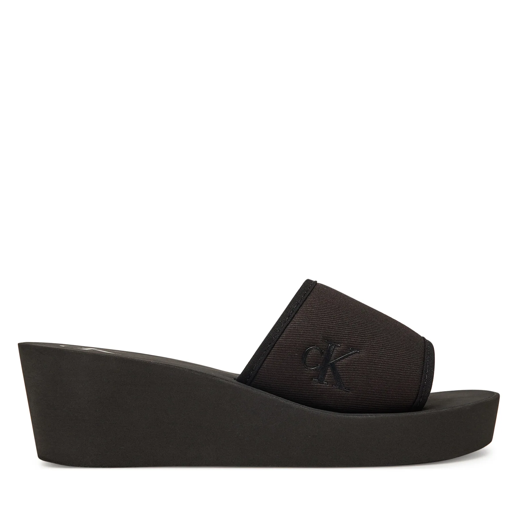 Дамски чехли Calvin Klein Jeans Beach Wedge Slide Canvas черни – Черен