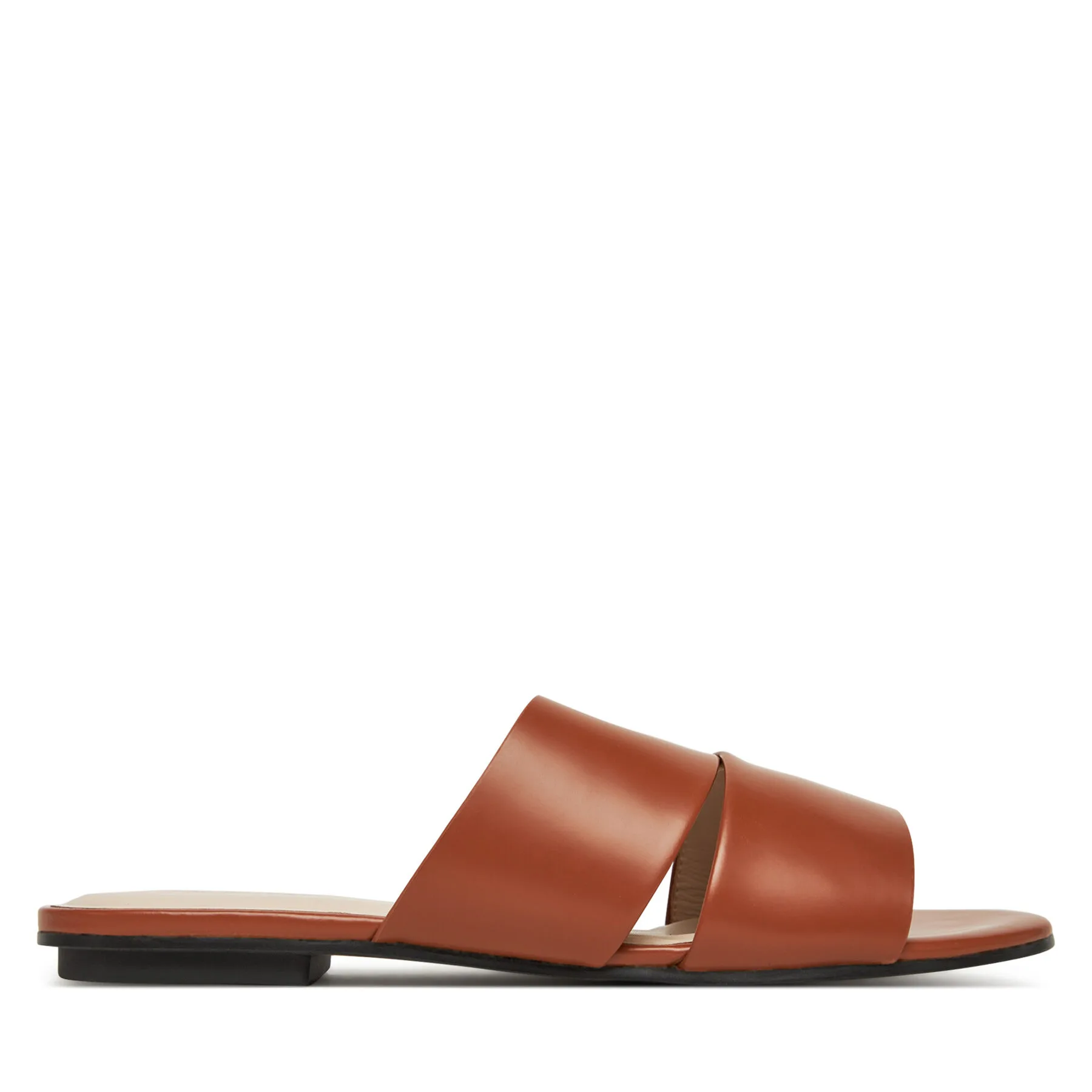 Дамски чехли Calvin Klein Flat Slide Lth 2 Straps кафяви