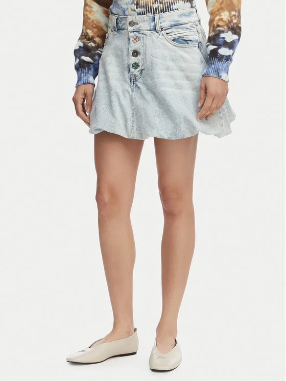 Desigual Дънкова пола Fal Globo 26SWFD01 Син Regular Fit – Дамски дънкови поли