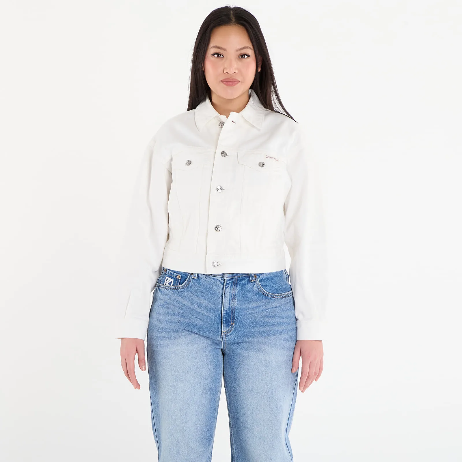 Дамско яке Calvin Klein Trucker бяло – Chalk White – Дамски преходни якета