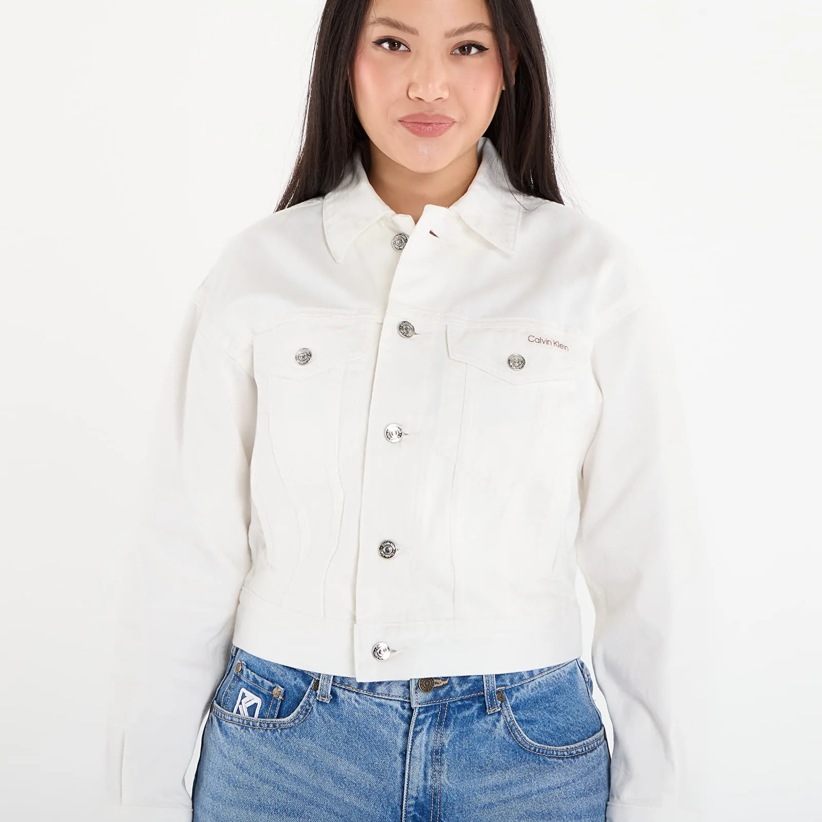 Дамско яке Calvin Klein Trucker бяло – Chalk White – Дамски преходни якета