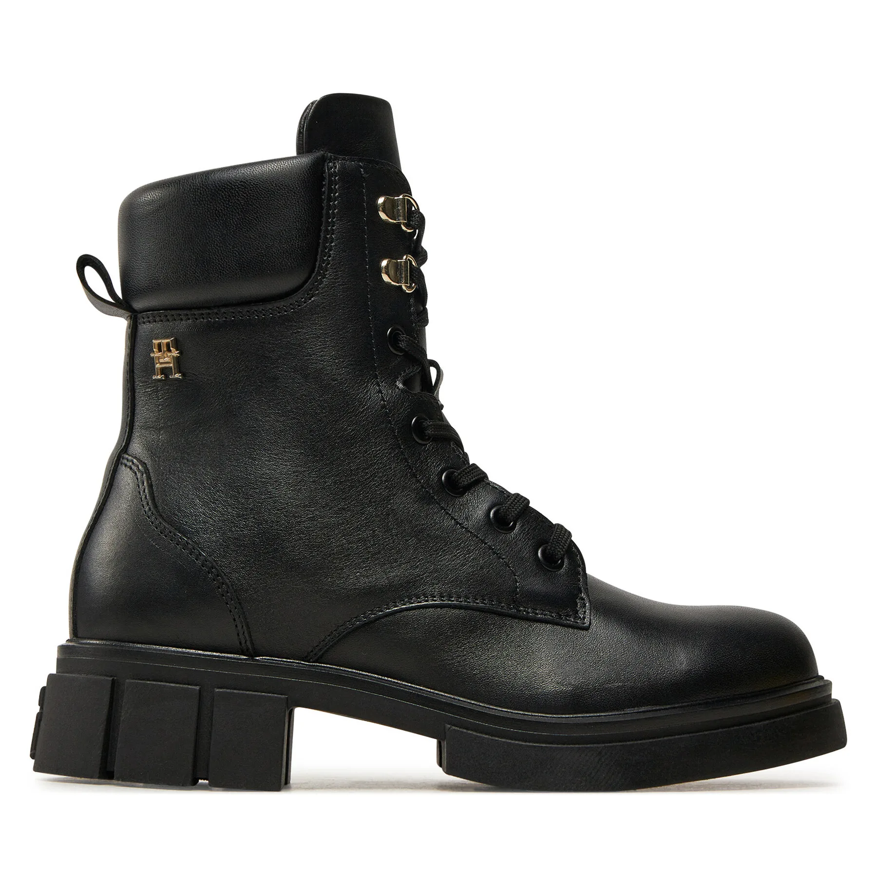 Туристически oбувки Tommy Hilfiger Lace-Up Biker Leather FW0FW08167 Черен – Дамски трапери и кубинки