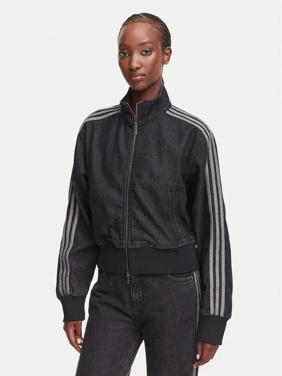 adidas Суитшърт Firebird Denim Tracktop IB6917 Черен Regular Fit – Дамски суитшърти с цип