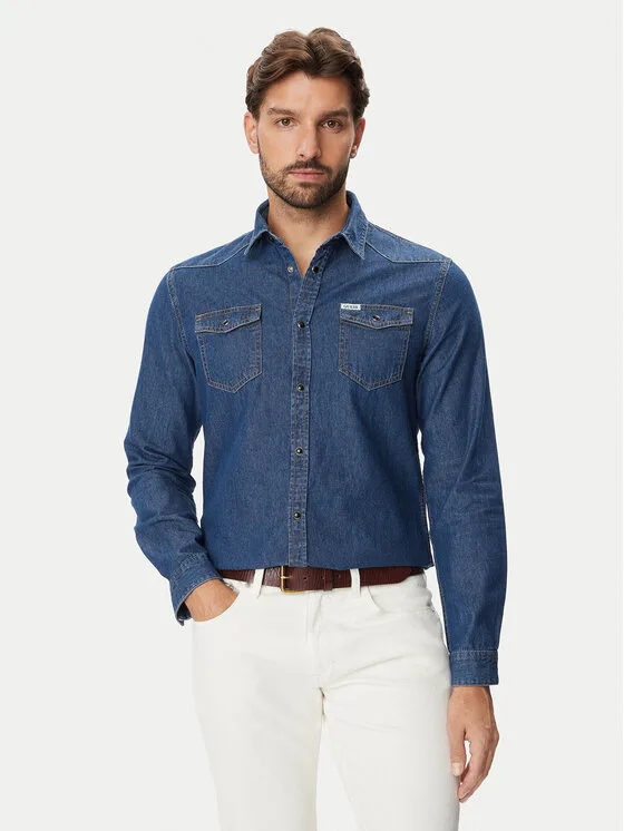 Guess дънкова риза M6BH02 D2069 Син Regular Fit – Мъжки ризи