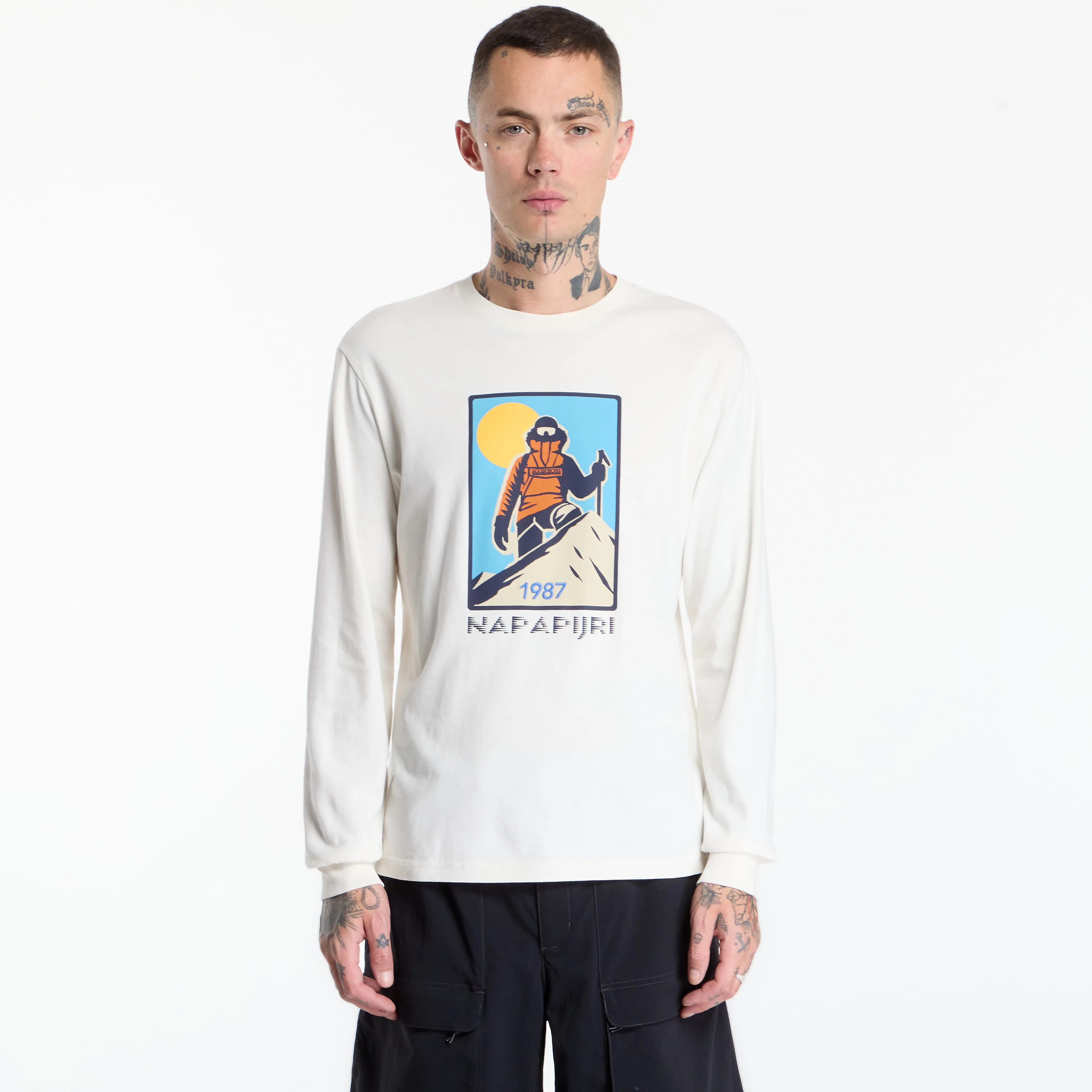Мъжка тениска Napapijri S-Tee Long-Sleeve бяла – White Whisper – Мъжки тениски с къс ръкав
