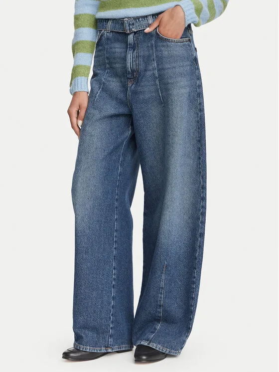 Weekend Max Mara Дънки Madia 2625186081 Тъмносин Wide Leg – Дамски дънки