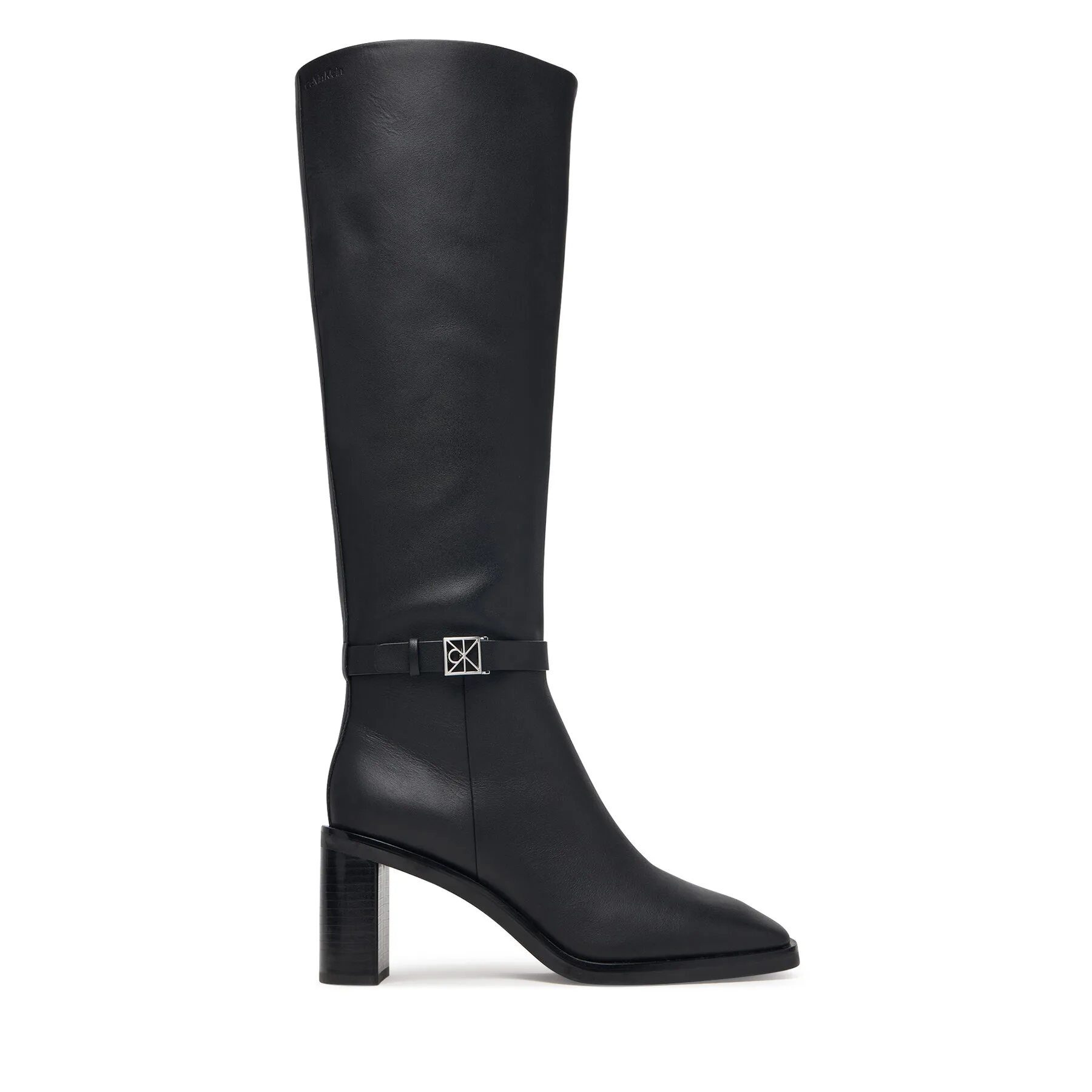 Дамски ботуши на ток Calvin Klein Block Heel High Boot Lth Hdw черни – Черен