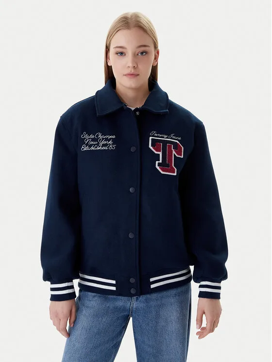 Дамско яке бомбър Tommy Jeans Varsity тъмносиньо – Дамски бомбър якета