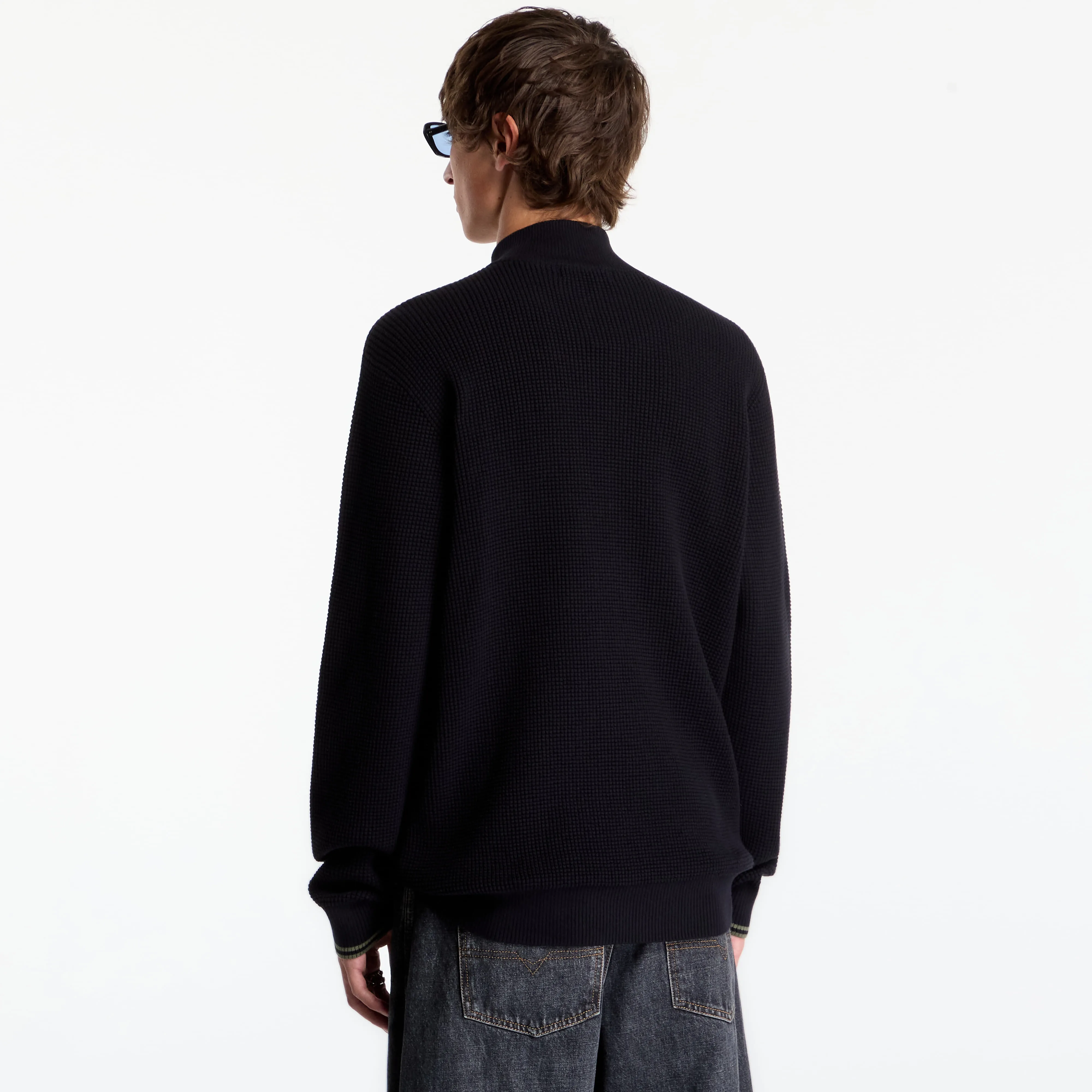 Пуловер FRED PERRY Waffle Stitch Half Zip Jumper Black L – Мъжки пуловери и жилетки