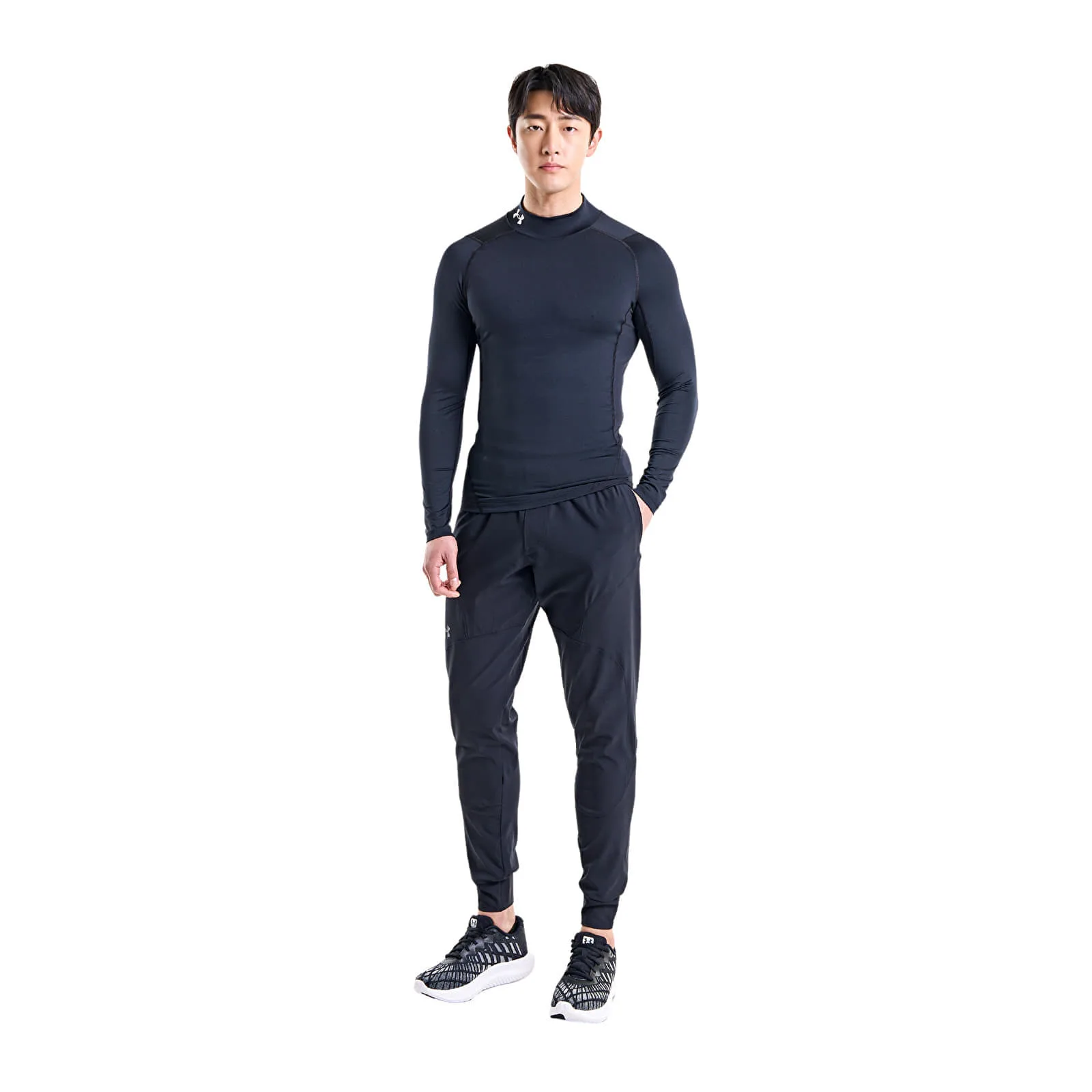 Тениска Under Armour Hg Armour Comp Mock LS Black/ White – Black|White – Мъжки тениски