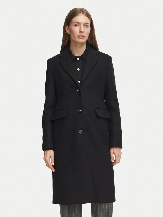 Tommy Hilfiger Вълнено палто Classic WW0WW51106 Черен Regular Fit – Дамски зимни палта