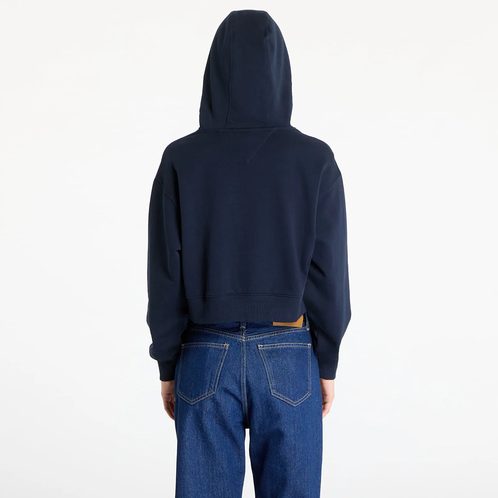 Дамски суитшърт с качулка Tommy Hilfiger Jeans Relaxed Cropped Script син – Blue – Дамски худита