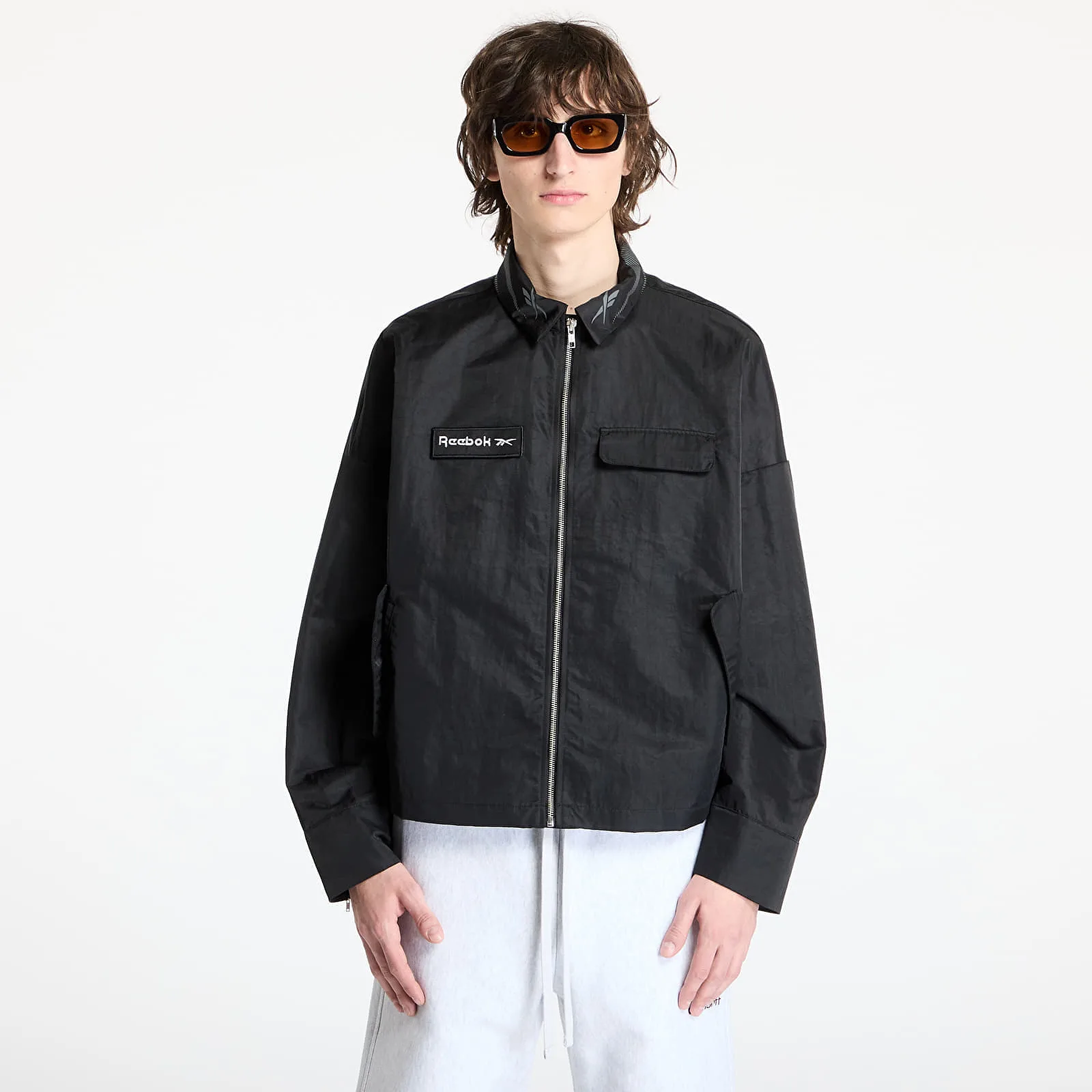 Риза Reebok Zipped Overshirt черна – Washed Black – Ризи
