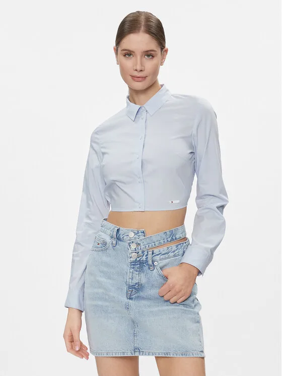 Дамска риза Tommy Jeans DW0DW17344 светлосиня – Дамски ежедневни ризи