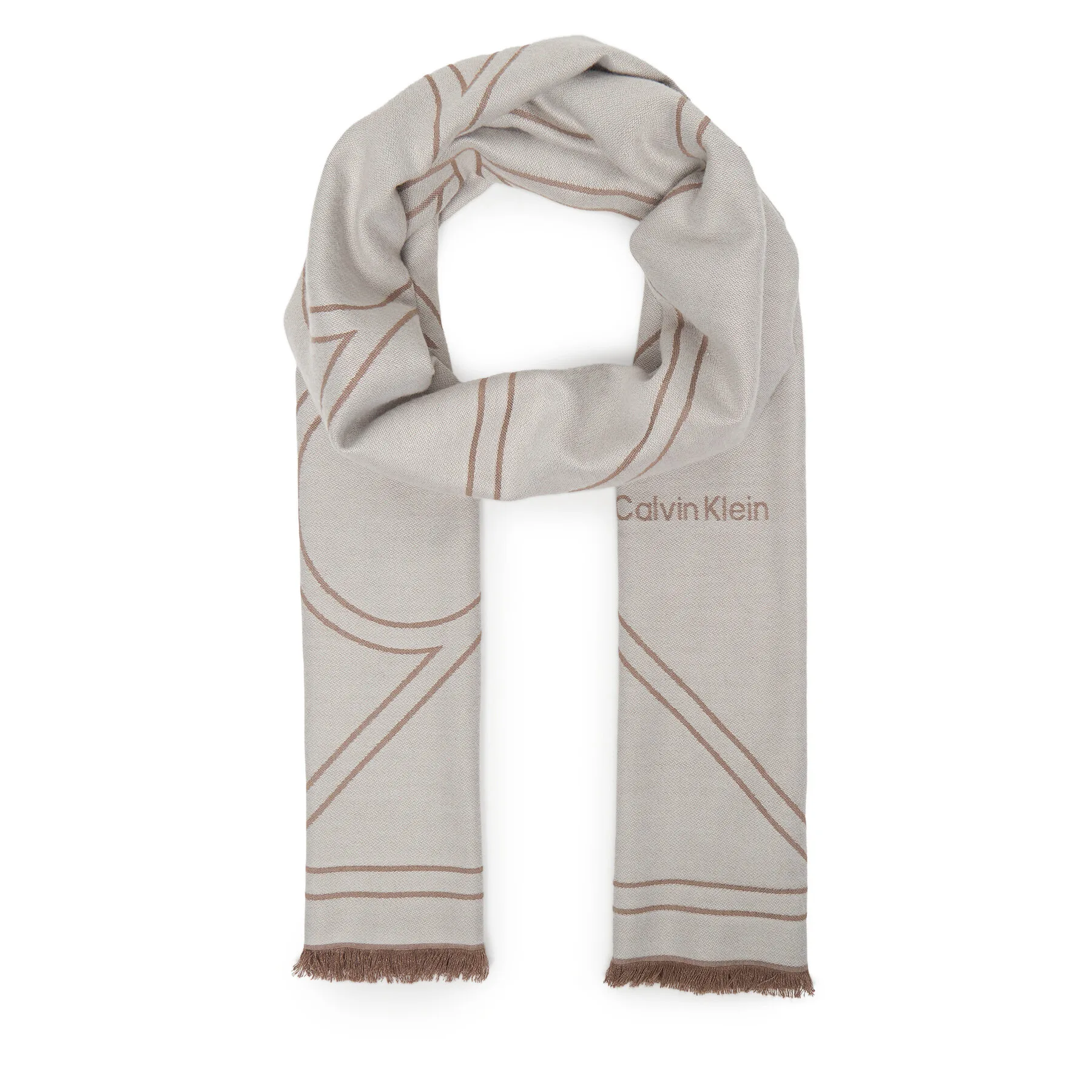 Шал Calvin Klein Emblem Repeat Lw Shawl Fringes бял – Шалове