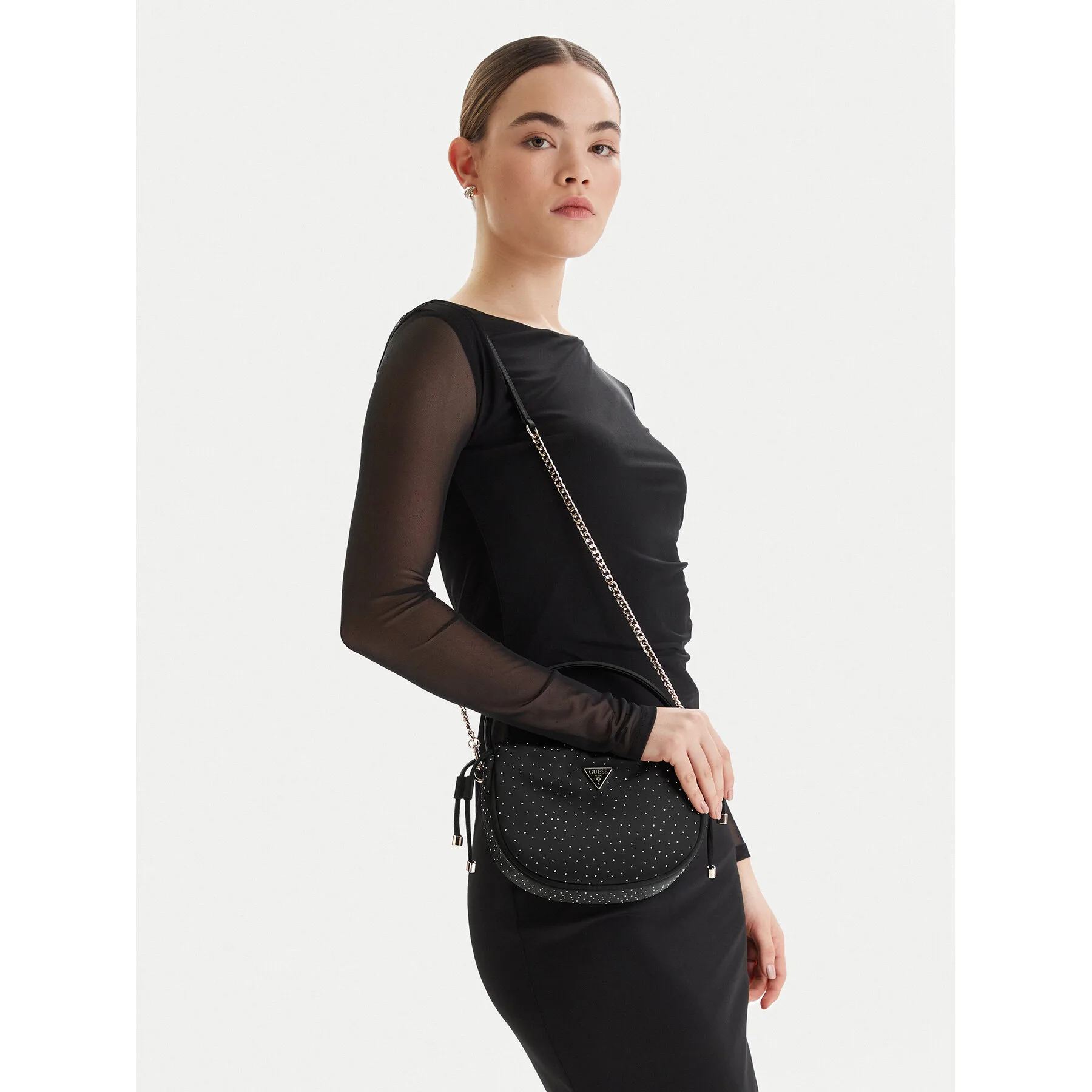Дамска чанта тип торба Guess Elsie Mini HWSR96 черна – Черен – Дамски чанти тип торба