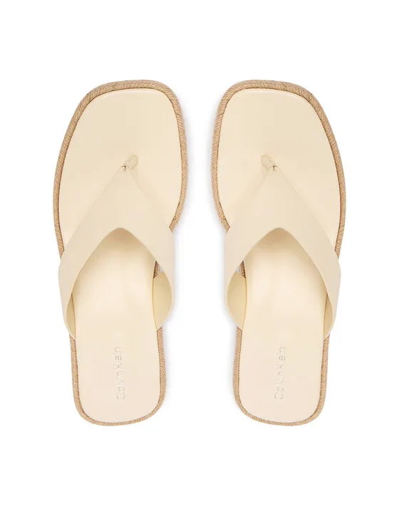 Calvin Klein Джапанки Block Heel Espa 50 Thong Lth HW0HW02902 Бежов – Дамски джапанки