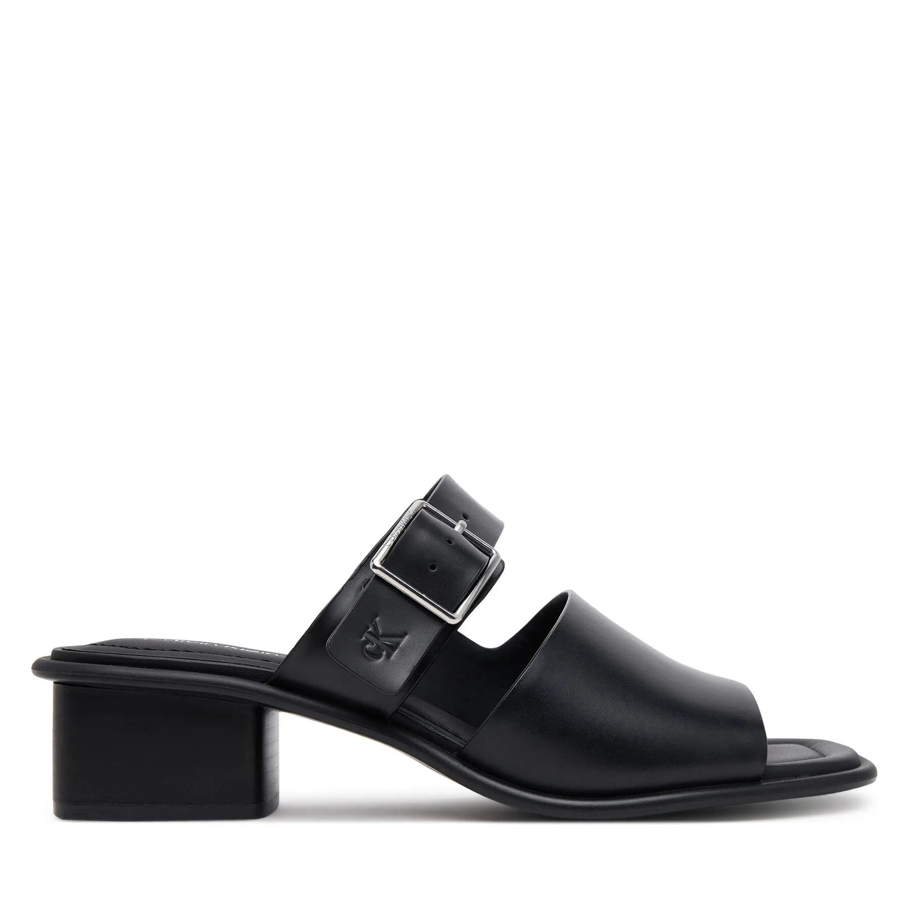 Чехли Calvin Klein Jeans Heel Square Mg Buckle Lth YW0YW01701 Черен – Дамски чехли