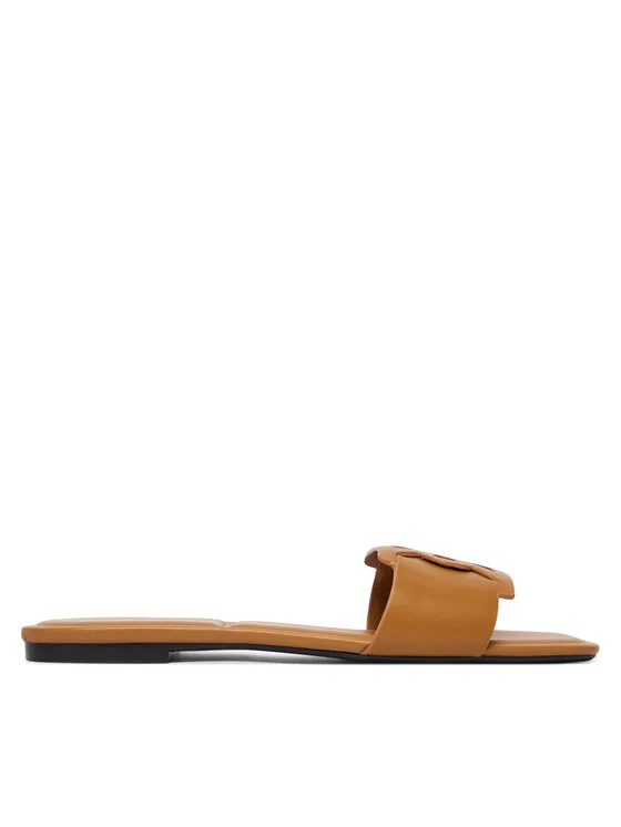Дамски чехли Calvin Klein Square Flat Sandal Emblem кафяви