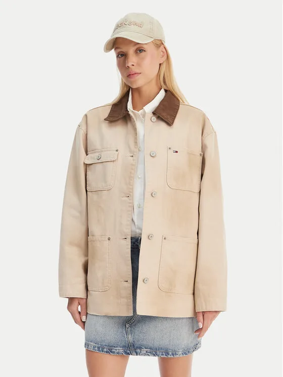 Дамско яке Tommy Jeans Distressed Chore бежово – Дамски преходни якета
