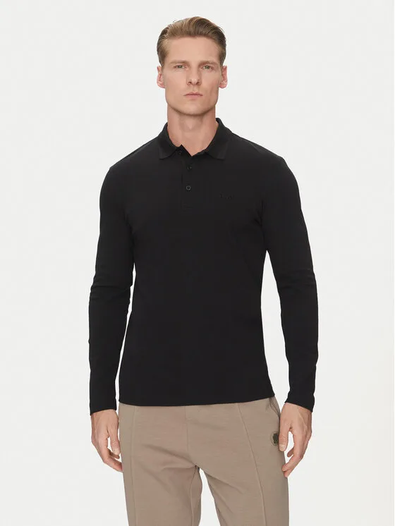 BOSS Тениска с яка и копчета Plisy 50536609 Черен Regular Fit – Мъжки поло тениски