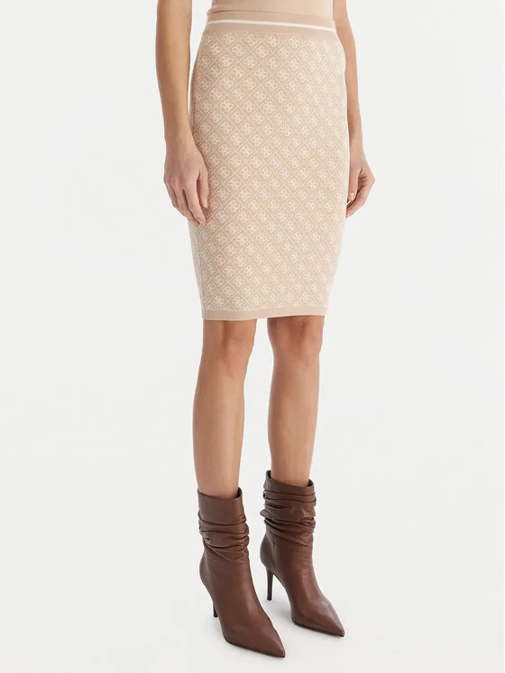 Guess Пола тип молив W4BD53 Z37K0 Бежов Regular Fit – Дамски поли