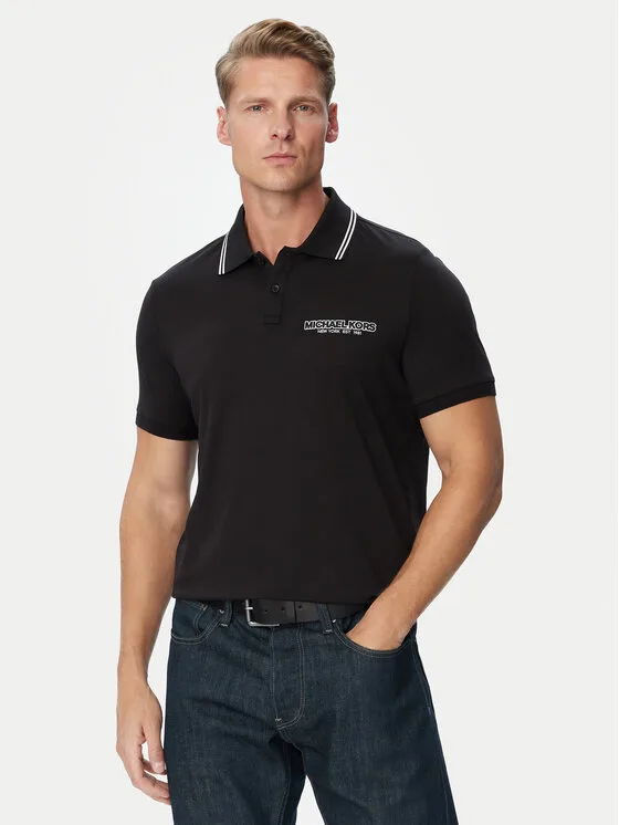 MICHAEL Michael Kors Тениска с яка и копчета CF6536S19P Черен Regular Fit – Мъжки поло тениски