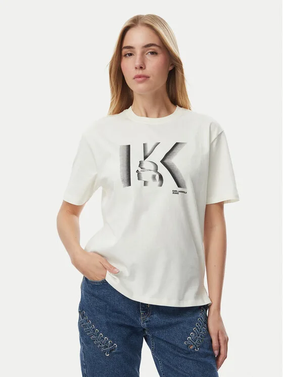 KARL LAGERFELD Тишърт B4W17003 Кремав Regular Fit – Дамски тениски с къс ръкав