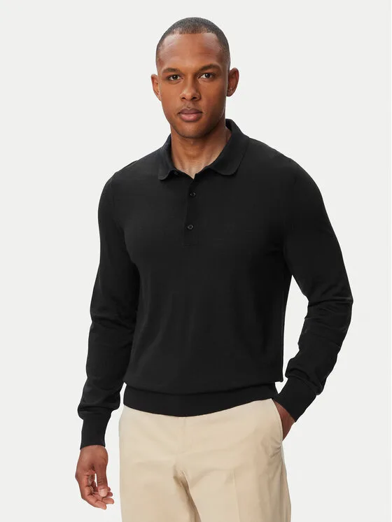 BOSS Тениска с яка и копчета H-Lancione 50565503 Черен Regular Fit – Мъжки поло тениски