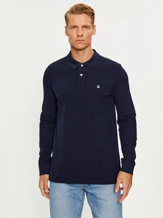 United Colors Of Benetton Тениска с яка и копчета 3089J3204 Тъмносин Regular Fit – Мъжки поло тениски