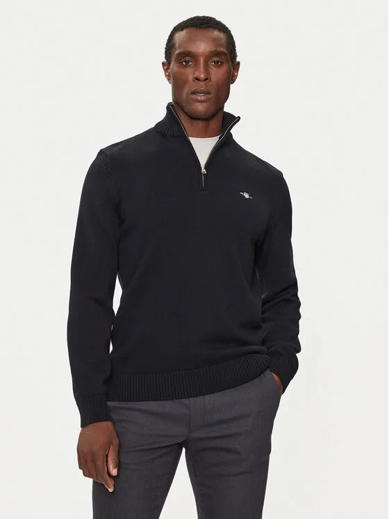 Gant Пуловер Casual Cotton Half Zip 8030170 Черен Regular Fit – Мъжки пуловери и жилетки