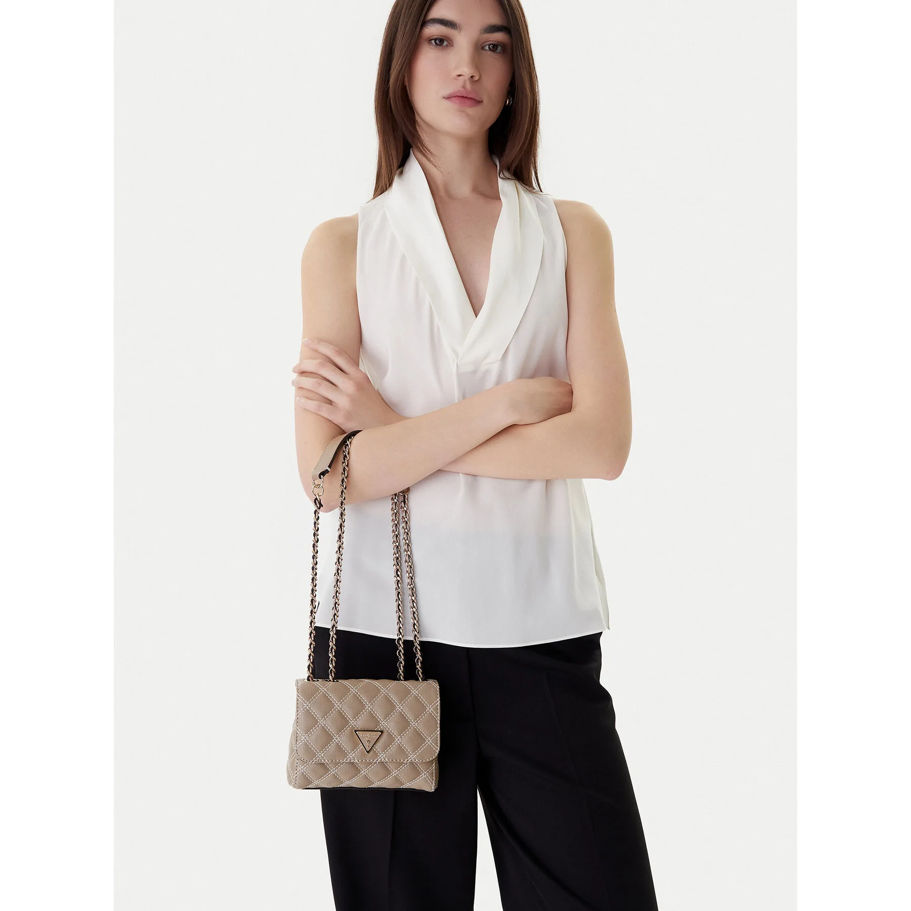 Дамска чанта Guess Giully II Mini HWQG96 73740 Бежов – Чанти
