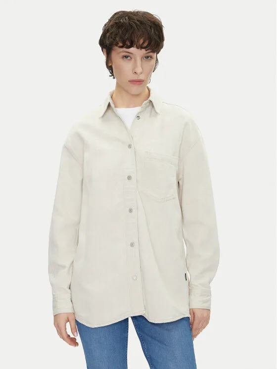 Pepe Jeans дънкова риза PL304963 Екрю Oversize – Кремав – Дамски ежедневни ризи
