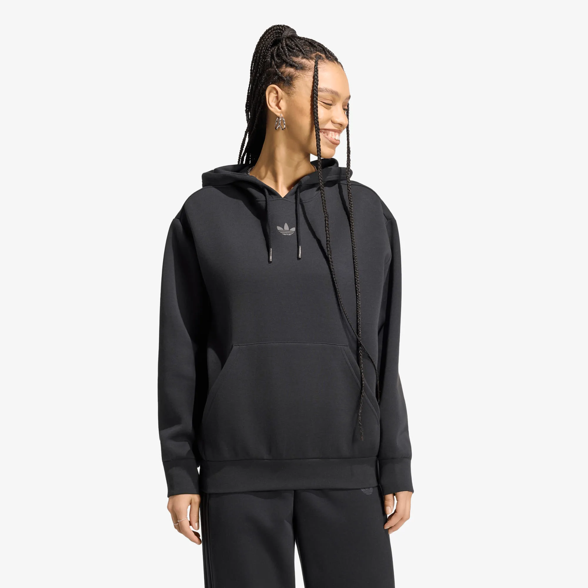 Дамски суитшърт с качулка adidas Originals Spacer черен/сив – Black|Black Reflective|Night Grey – Дамски худита