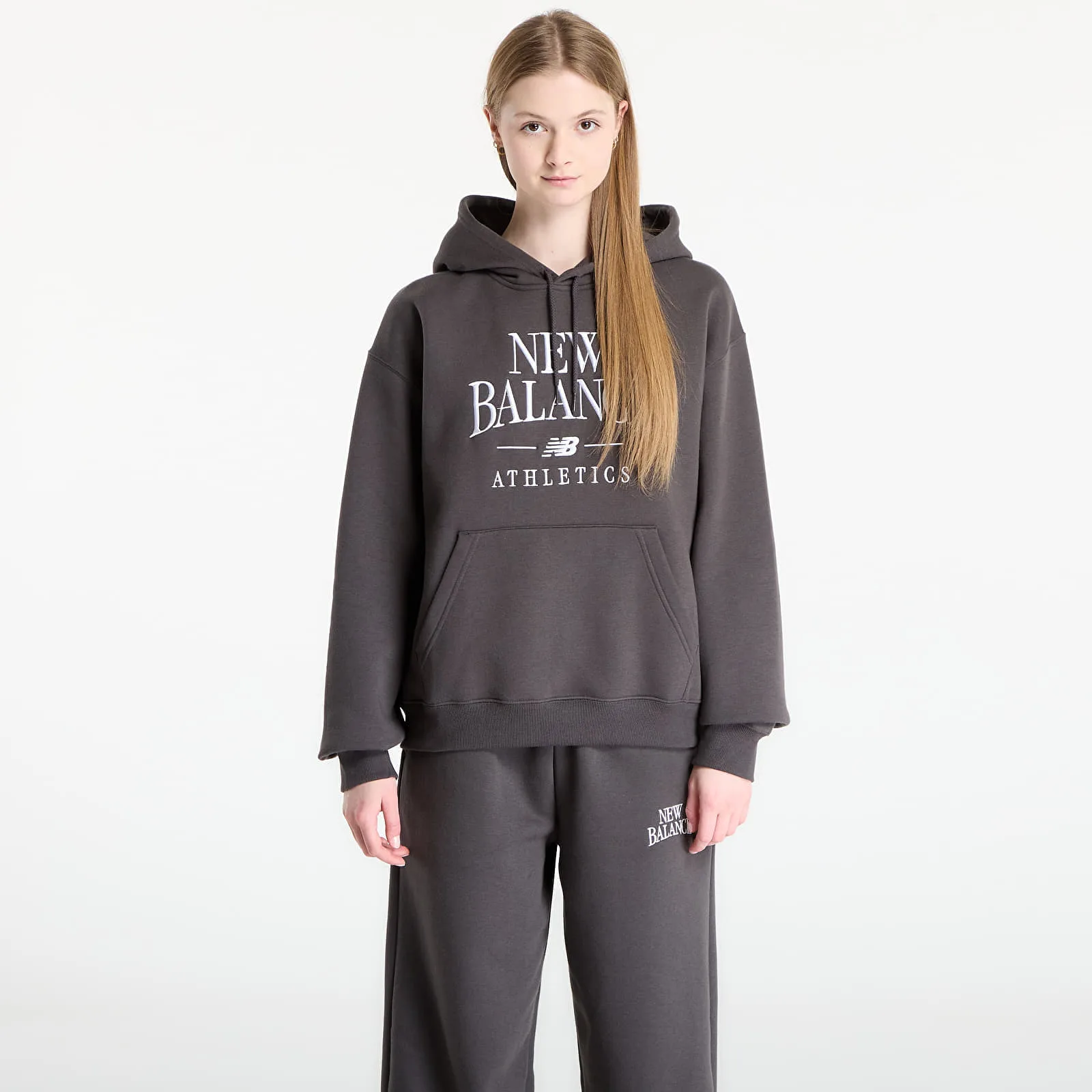 Суитшърт New Balance Linear Heritage Fleece Hoodie Faded Black S – Дамски худита