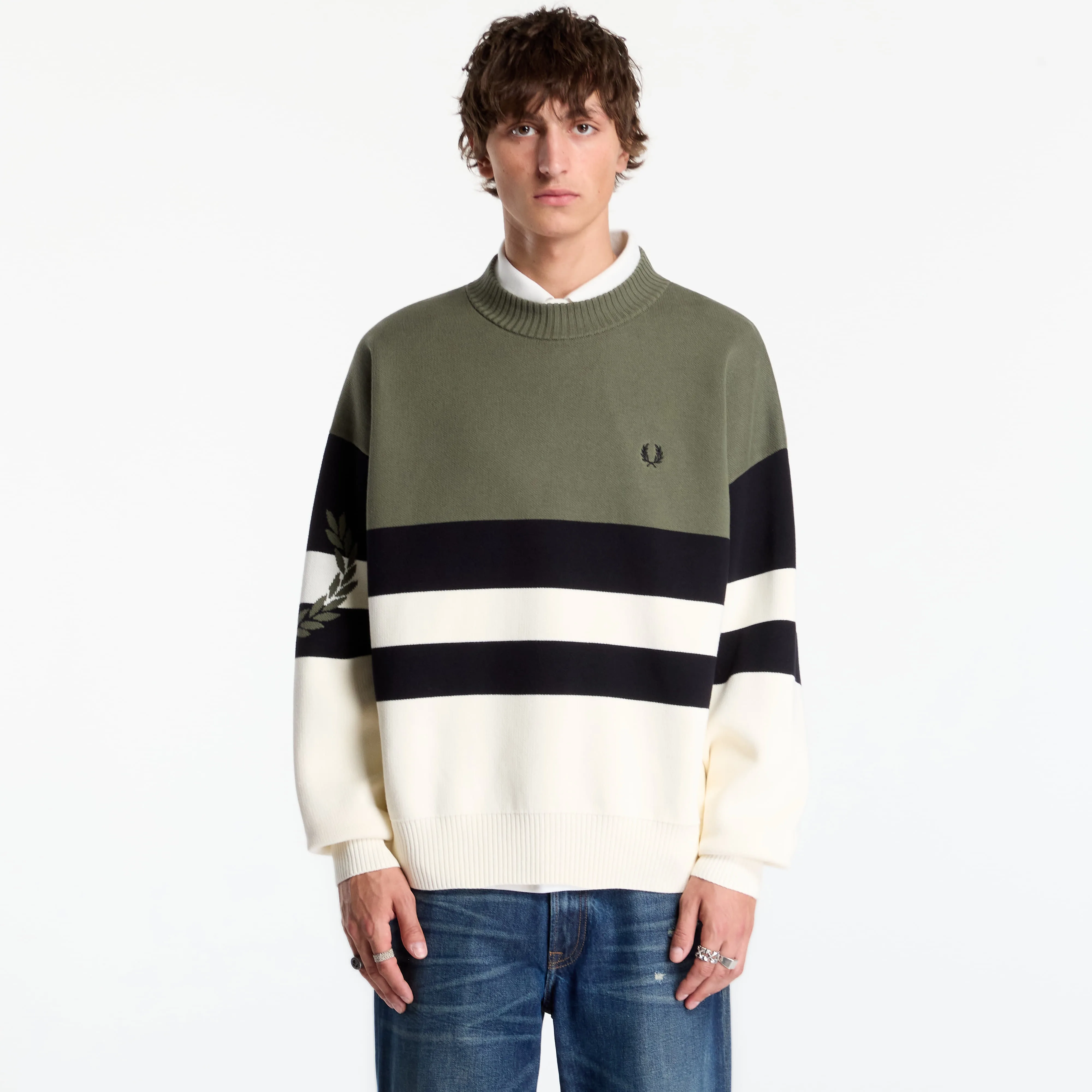 Пуловер FRED PERRY Tipped Graphic Jumper Lrl Wrth Green M – Мъжки пуловери и жилетки