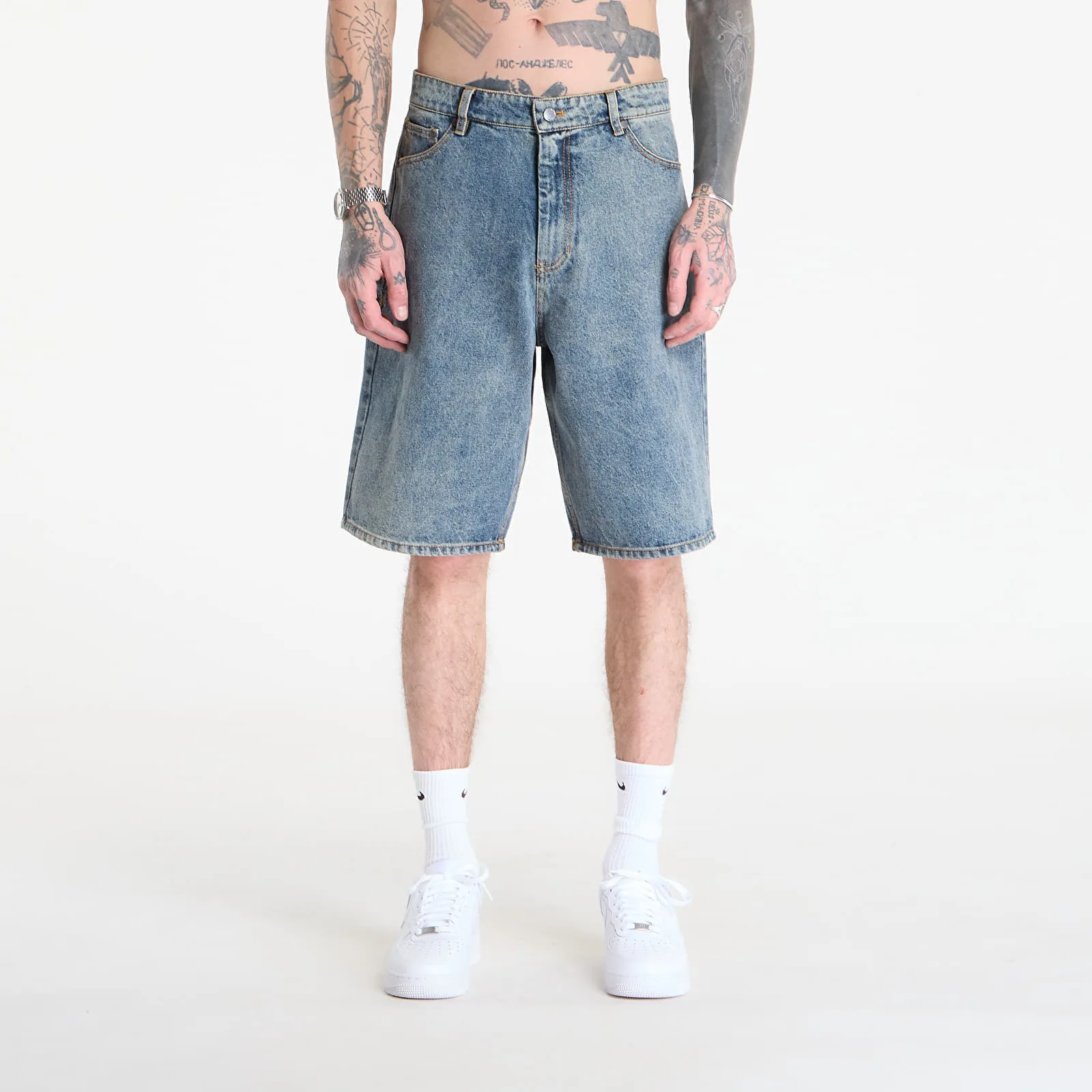 Мъжки дънкови шорти Daily Paper Compact Shield Embroidery сини – Denim