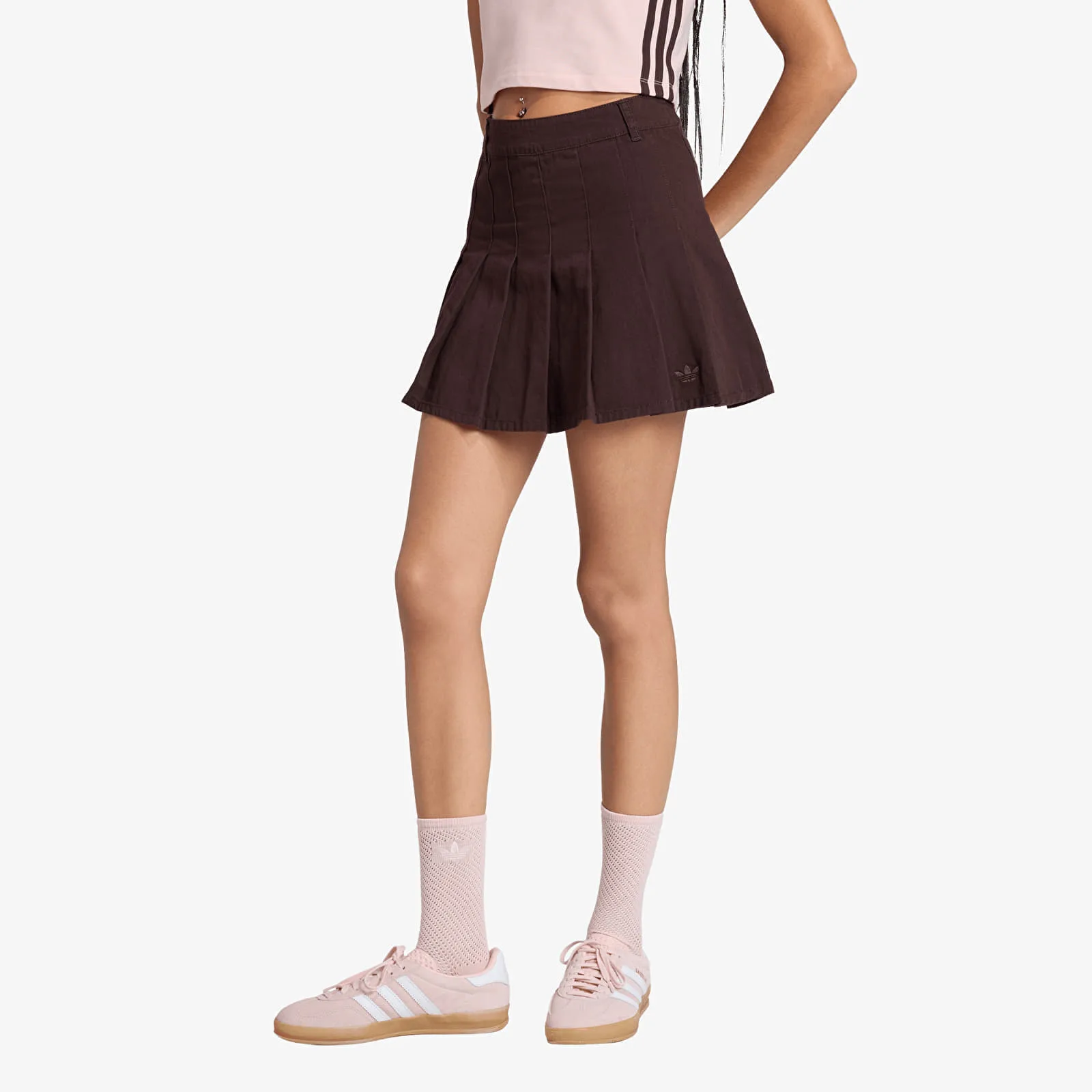 Дамска пола adidas Originals Twill Pleated кафява – Aurora Coffee – Дамски миди поли