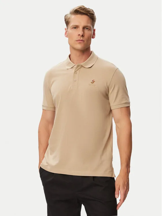 Beverly Hills Polo Club Тениска с яка и копчета P-SS26M-P42560 Бежов Regular Fit – Мъжки поло тениски
