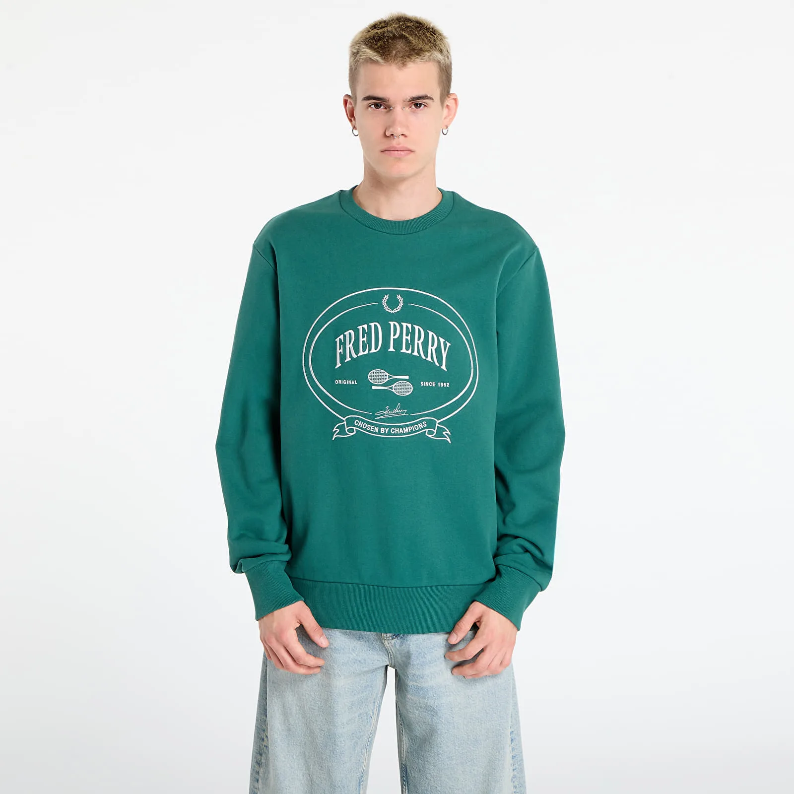 Мъжки суитшърт FRED PERRY Chosen By Champions зелен – Sport Green – Мъжки суитшърти без цип