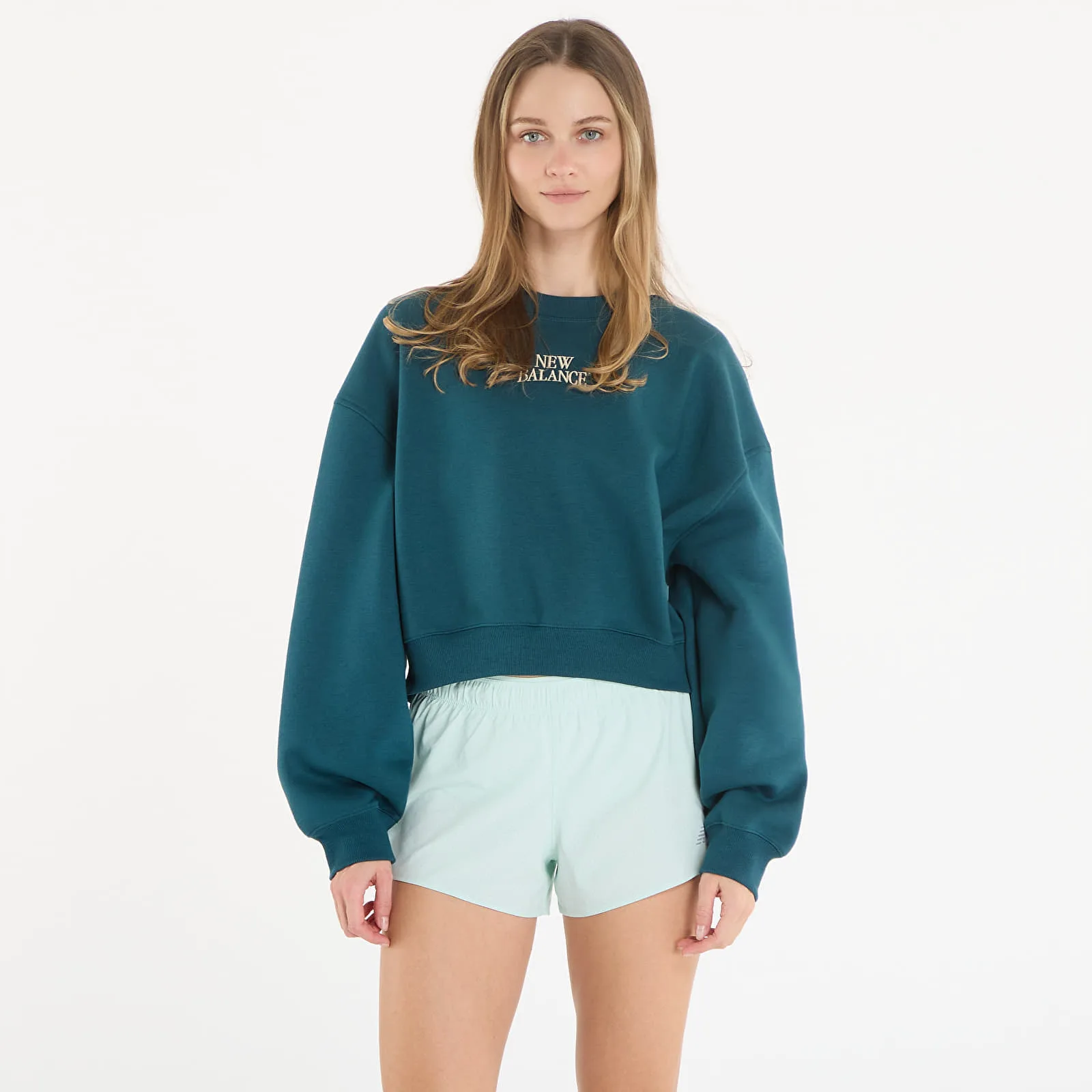 Дамски полар New Balance Linear Heritage зелен – Medusa Green – Дамски полари