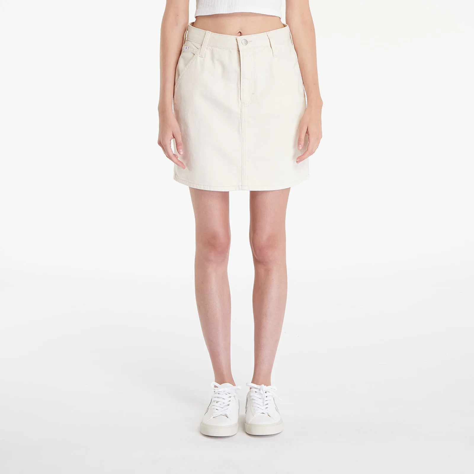 Дамска пола Calvin Klein Hr A-Line Mini Hammerloop бяла – White – Дамски миди поли