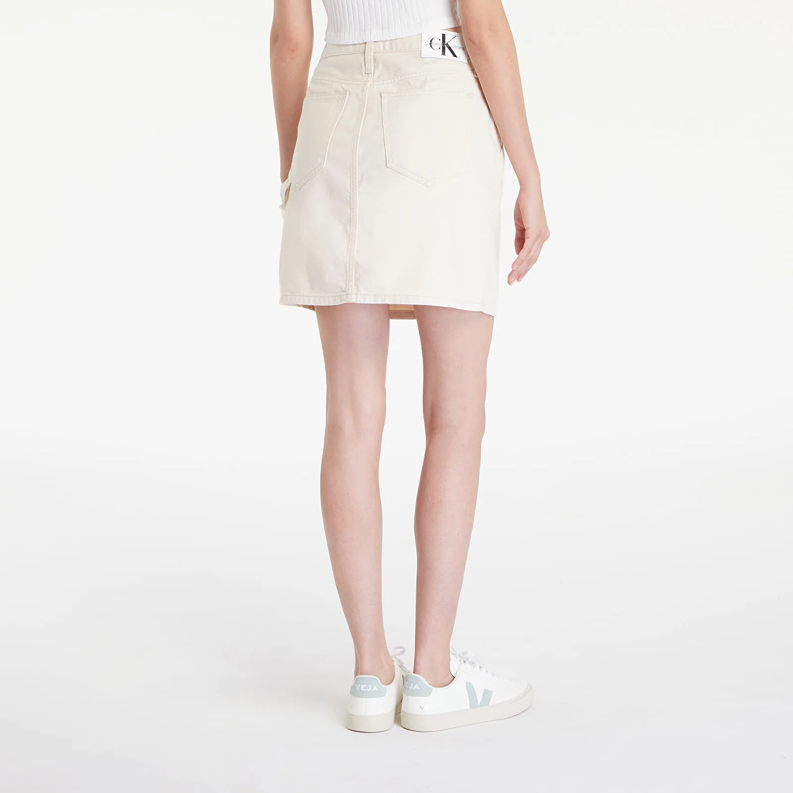 Дамска пола Calvin Klein Hr A-Line Mini Hammerloop бяла – White – Дамски миди поли