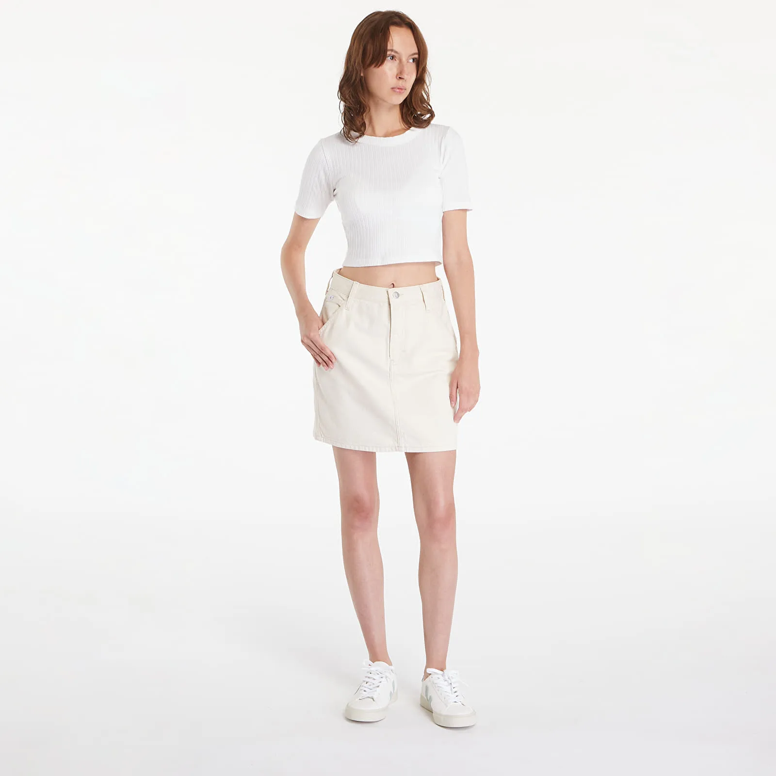 Дамска пола Calvin Klein Hr A-Line Mini Hammerloop бяла – White – Дамски миди поли